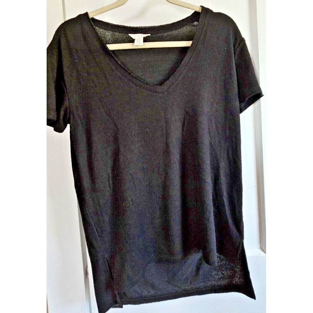 NWT CASLON short sleeve super soft fuzzy black shirt oversized high low hem XS